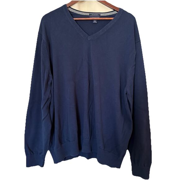 Lands’ End Men’s XXL Blue V-Neck Long Sleeve Sweater Casual Preppy Supima Cotton - Picture 1 of 12